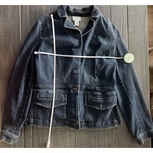 LOFT Women's Blue Solid Button Front Short Denim Jacket w/ Pockets Size 12